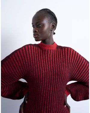 TOPSHOP Cocoon Plated Ribbed Sweater - Red