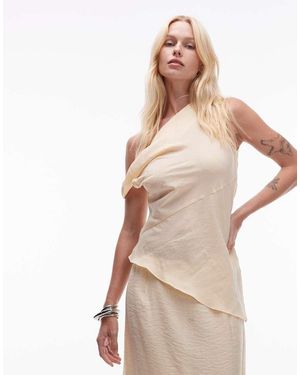 TOPSHOP Super Soft Cupro Twist Detail Asymmetric Top - Natural