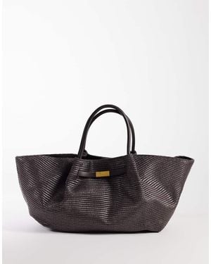 Gina Tricot Straw Structured Tote Bag - Black