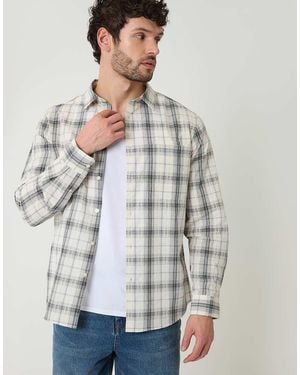 Threadbare Check Cotton Long Sleeve Shirt - Grey