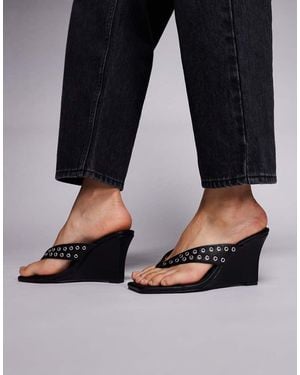 Public Desire Demura Wedge Heeled Studded Sandals - Black