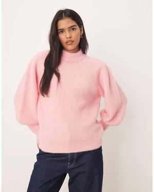 ASOS High Neck Fluffy Sweater - Pink