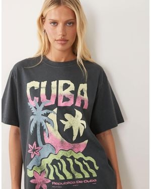 ASOS Oversized T-shirt With Sketchy Cuba Graphic - Grey
