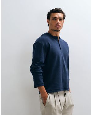 Collusion Long Sleeve Button Down Henley - Blue
