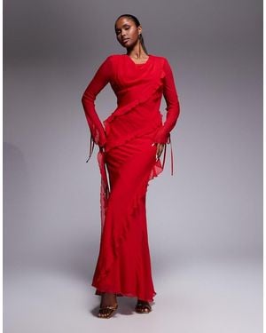 DASKA Chiffon Ruffle Maxi Dress - Red