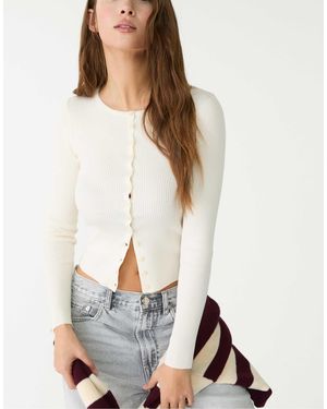 Stradivarius – gerippte strickjacke - Weiß