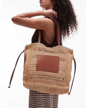 Mango Bolso Tote De Paja Entretejida De -Marrón