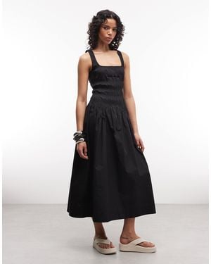 Collusion Square Neck Blend Shirred Midi Dress - Black