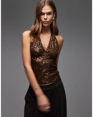 ASOS – neckholder-oberteil mit paillettenbesatz - Schwarz