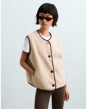 Oysho Buttoned Faux-shearling Gilet - Natural