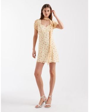 New Look Ditsy Chiffon Scarf Mini Dress - Natural