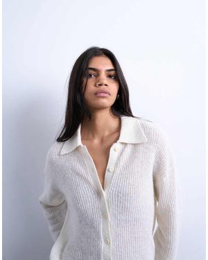 TOPSHOP Knitted Lofty Collared Cardigan - White