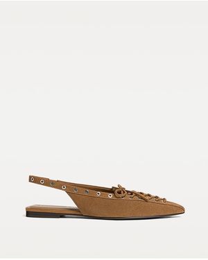 Stradivarius Split Suede Flats - White