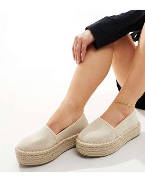 Asos Design Wide Fit Alpargatas Con Plataforma Plana Journal De -Blanco - Azul