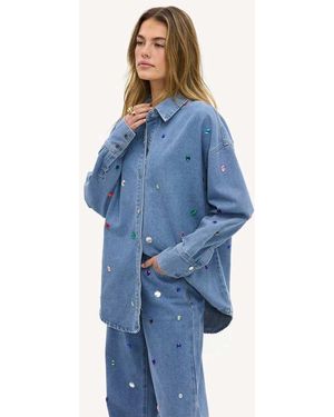 Loavies Souls Collide Denim Shirt With Rhinestones - Blue
