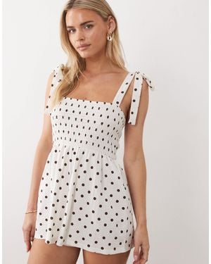 Miss Selfridge Shoulder Ties Seersucker Romper - White