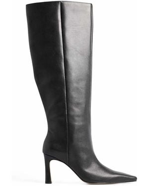 NA-KD Slim Toe Leather Knee High Boots - Black