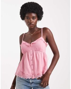 Hollister Top De Tirantes Finos Con Cuello De Pico Y Corte Vaporoso De - Rosa