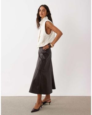 Mango Faux Leather Midi Skirt - White