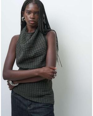 ASOS Halternek Co-Ord Top Met Seersucker Ruit - Grijs