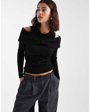 Threadbare Cold Shoulder Long Sleeve Jumper With Bow Detail - Black