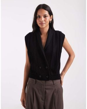 ASOS Knitted exaggerated Shoulder Tank With Button Fastening - Black