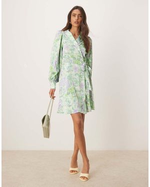 Vila Satin Wrap Mini Dress - Green