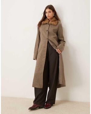 Motel Norceil Longline Faux Fur Collared Coat - Natural