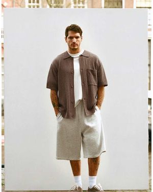 Pull&Bear Knit Short Sleeve Shirt - Brown