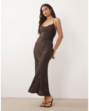 ASOS Drape Fringe Cami Midi Dress - Brown