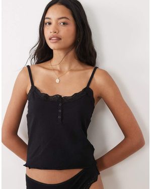 Wednesday's Girl Wednesdays Girl Lace Edged Cami Top And Brief Set - Black