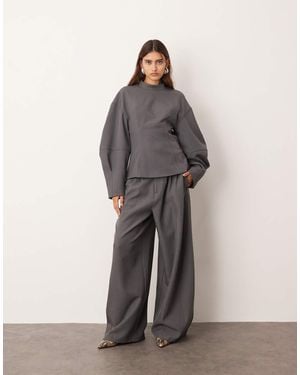 ARRANGE Tailored Pleated Detail Wide Leg Barrel Trousers - Grey