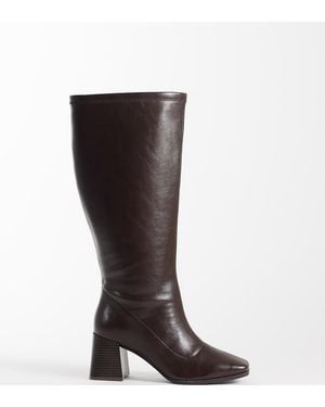London Rebel Bridget Block Heeled Knee Boots - Brown