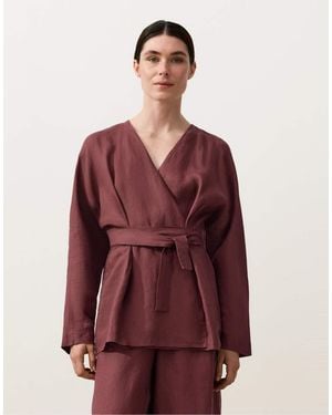 Oysho 100% Linen Check Kimono Shirt - Red