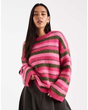 ONLY Jersey Rosa A Rayas Con Cuello Redondo De - Rojo