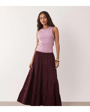 Miss Selfridge Falda Larga Marrón Escalonada De Popelina De - Morado