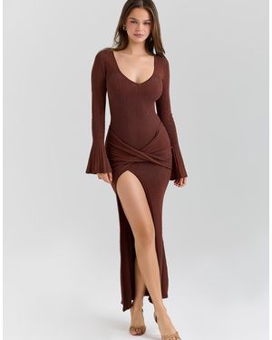 House Of Cb Khrysta Chocolate Draped Summer Knit Maxi Dress - Red