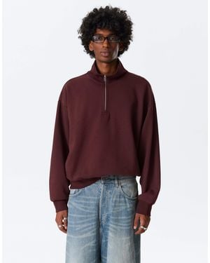Weekday Boxy Oversized Fit Half Zip Sweatshirt - Red