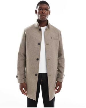 Jack & Jones Wool Blend Funnel Neck Coat - Natural