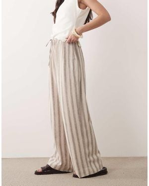 Abercrombie & Fitch Tie Waist Linen Blend Pull On Trousers - Natural