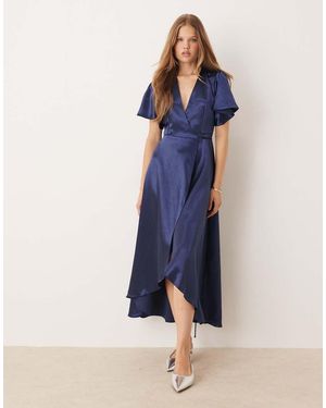 True Decadence Bridesmaid Wrap Midi Dress - Blue