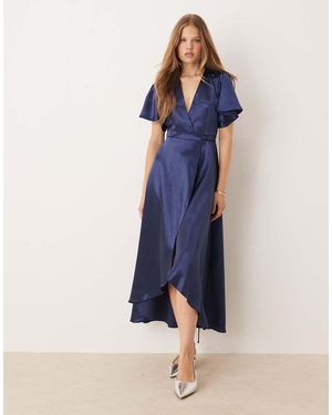True Decadence Bridesmaid Wrap Midi Dress - Blue