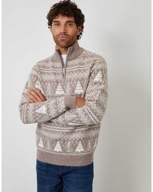 Threadbare Fairisle Quarter Zip Jumper - Grey