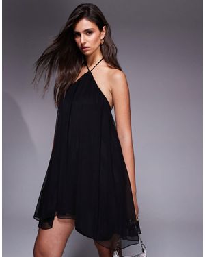 Fashionkilla Robe babydoll courte en tulle effet superposé avec volants étagés et dos nu - Bleu