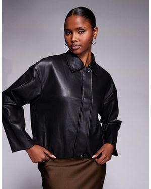 River Island Faux Leather Collared Bomber Jacket - Black