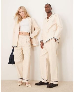 Sister Jane Unisex Contrast Stitch Tailored Trousers - Natural