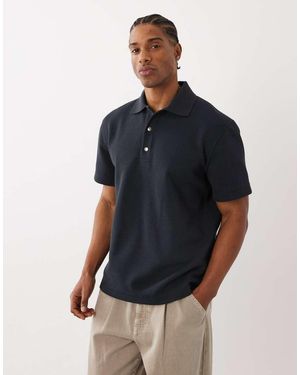 ARKET Polo Negro Apagado De Manga Corta De Punto Gofrado Rico En Algodón De - Azul