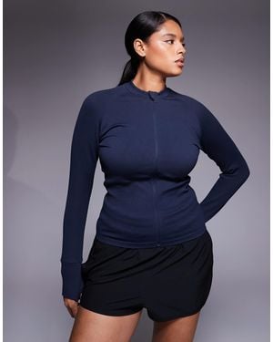 4505 Curve Seamless Sculpting Zip Up Long Sleeve Top - Blue