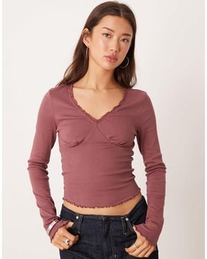 ASOS Lace Detail V-neck Long Sleeve Tee - Red