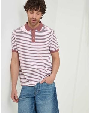 Threadbare Popcorn Stripe Cotton Polo Shirt - White